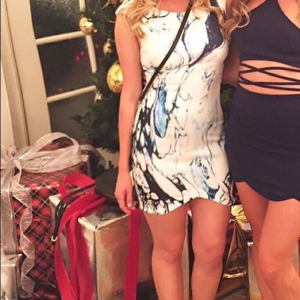 White and blue body con dress